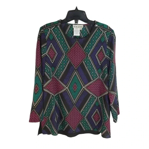 {Vintage- à la carte} 90s Art Deco Geometric Shape Polyester Blouse - Picture 3 of 11